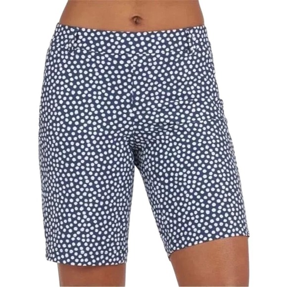 Spanx Sunshine Women Shorts 10" Bermuda Navy Blue Polka Dot Shorts - Picture 3 of 7